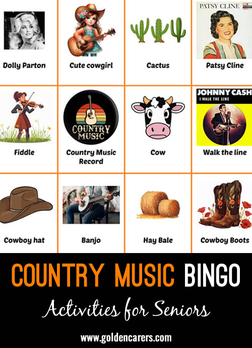 Here is a country music-themed bingo game to enjoy!