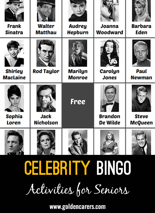 Here is a Celebrity Bingo game to enjoy. Reminisce about the icons who defined the 1950s, 1960s, and 1970s!