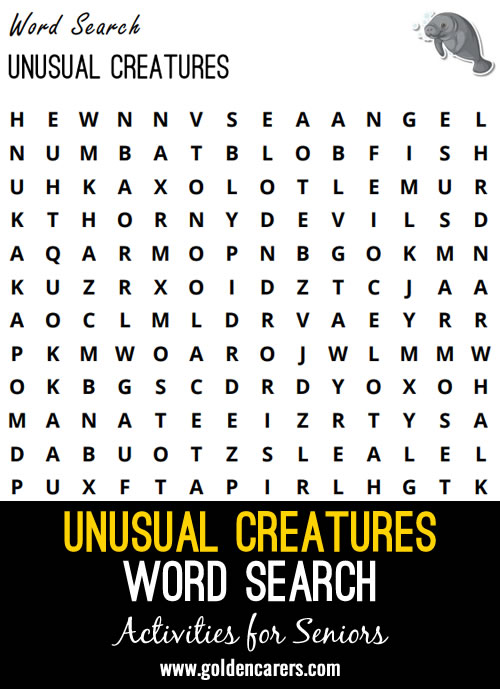 Here is an unusual creatures- themed word finder activity to enjoy!