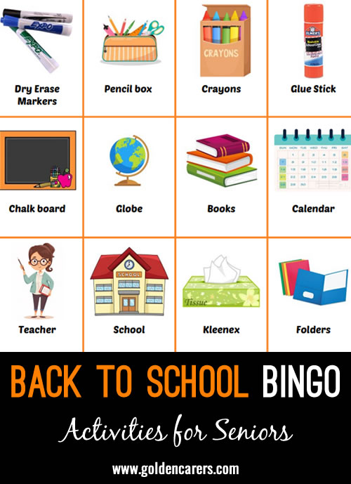 Here is a school-themed bingo game to enjoy!