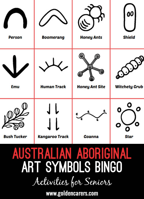 Here is an Australian Aboriginal Symbols-themed bingo game to enjoy!