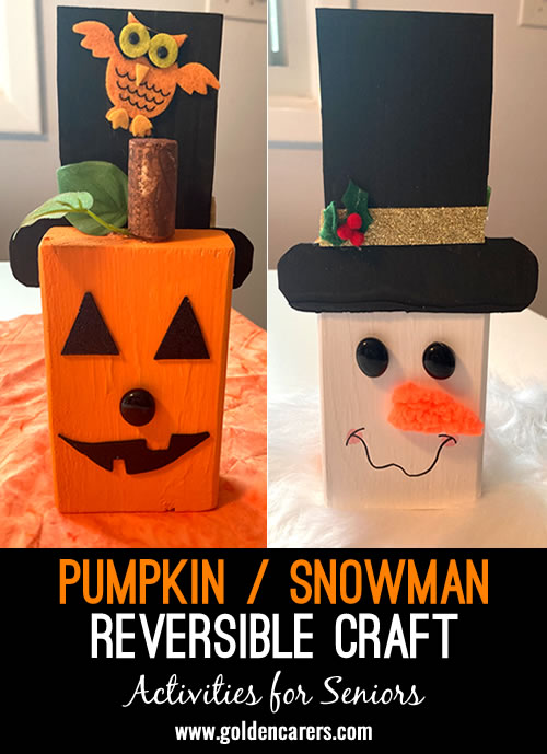 Create a fun, seasonal craft that can be flipped for both Halloween and winter! This simple project combines two festive decorations in one.