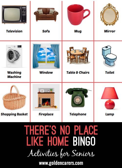 A picture bingo with items found in your home.