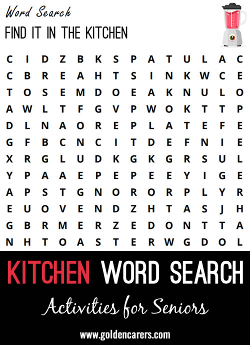 Here is a kitchen-themed word search to enjoy!