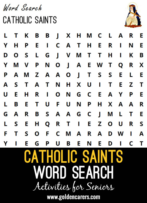 Here is a word search featuring names of Catholic Saints.