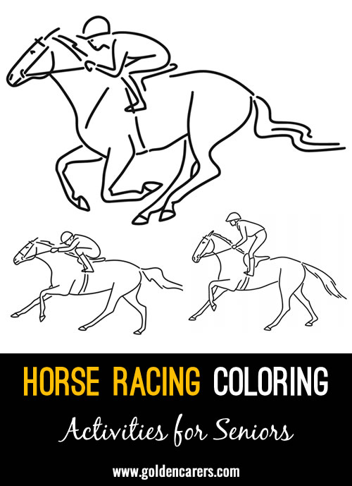 Here are some horse racing-themed coloring templates to enjoy.