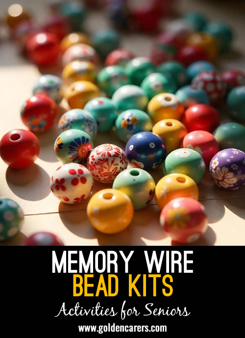 Stringing beads  is a simple and  affordable activity for seniors that produces beautiful and satisfying results. This activity can be adapted to suit people living with dementia.