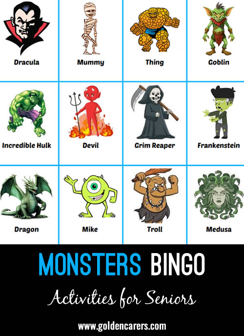 Here is a Monsters-themed bingo game to enjoy!