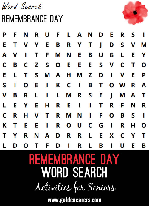 Here's a Remembrance Day themed word search!