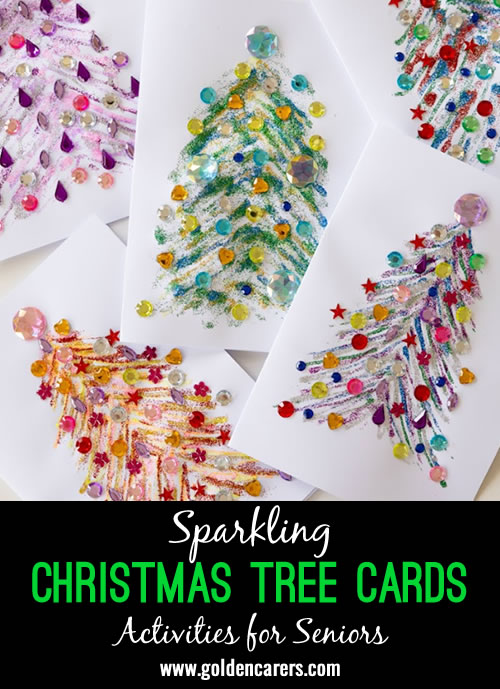 Create festive, sparkling Christmas tree cards in a fun group setting - a wonderful way to inspire creativity and celebrate the season!