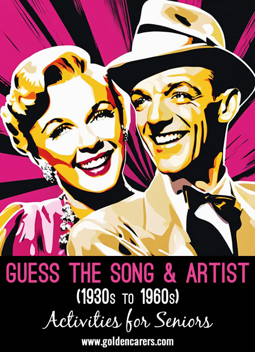 Here is a fun and interactive way to reminisce with classic hits from the 1930s to the 1960s. This activity is especially engaging for residents with dementia.