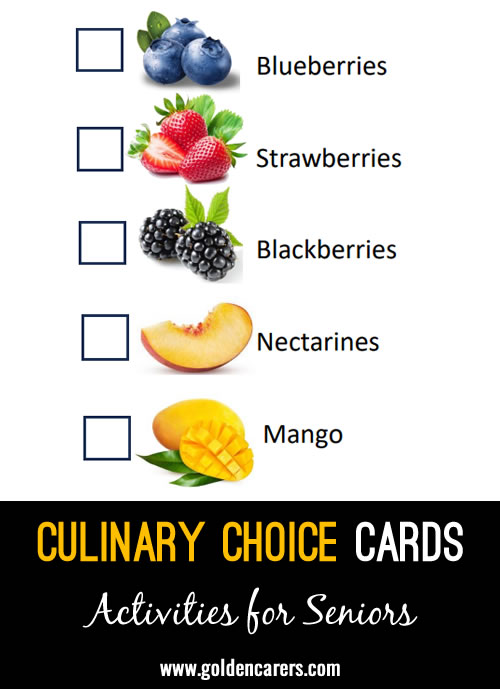 Use single-page checklists to create a more interactive culinary experience for your residents. 