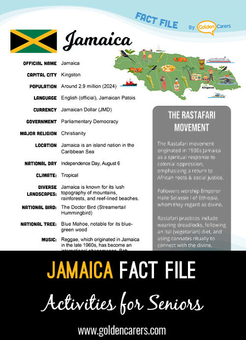 An attractive one-page fact file all about Jamaica. Print, distribute and discuss!