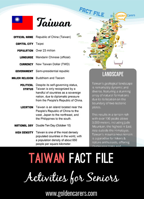 An attractive one-page fact file all about Taiwan. Print, distribute and discuss!