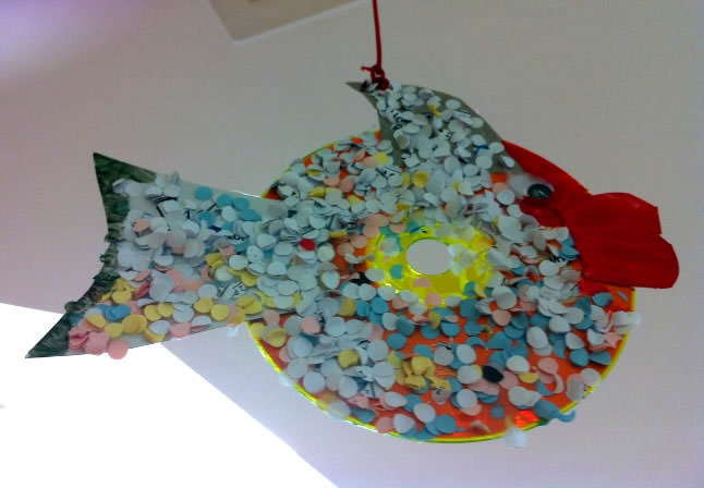 Recycled CD Fish Mobile