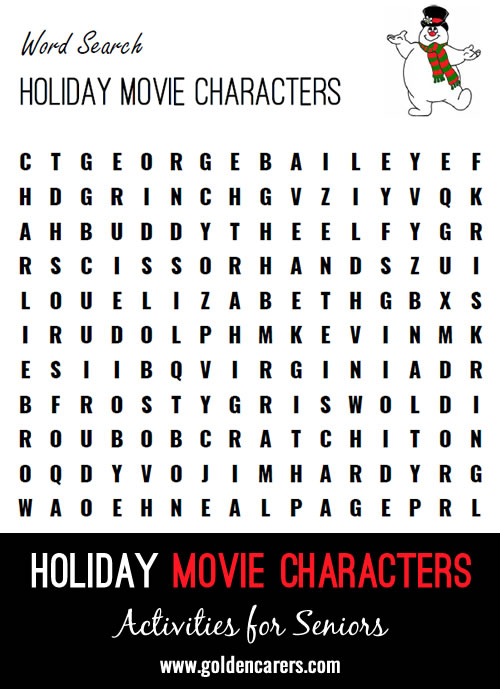 Holiday Movie Characters Word Search