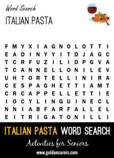 Italian Pasta Word Search