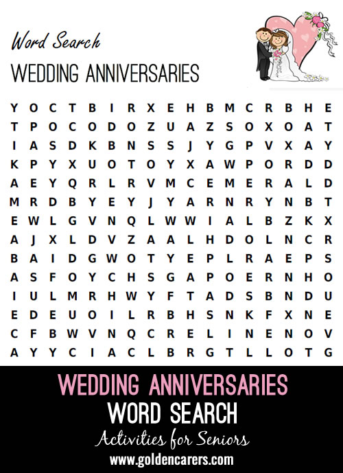 Wedding Anniversaries Word Search