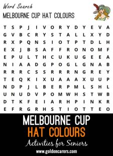 Melbourne Cup Hat Colours Word Search