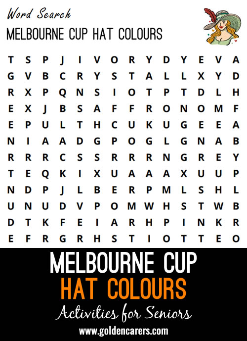 Melbourne Cup Hat Colours Word Search