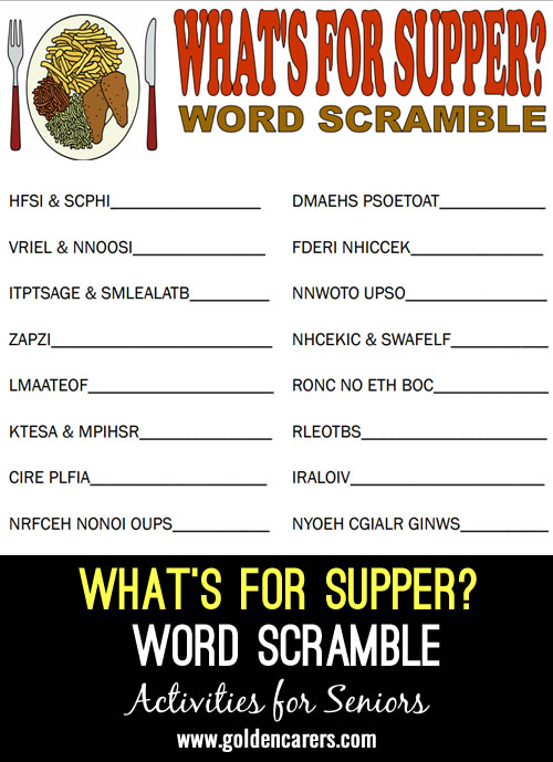 What's for Supper Word Scramble