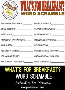 What's for Breakfast Word Scramble