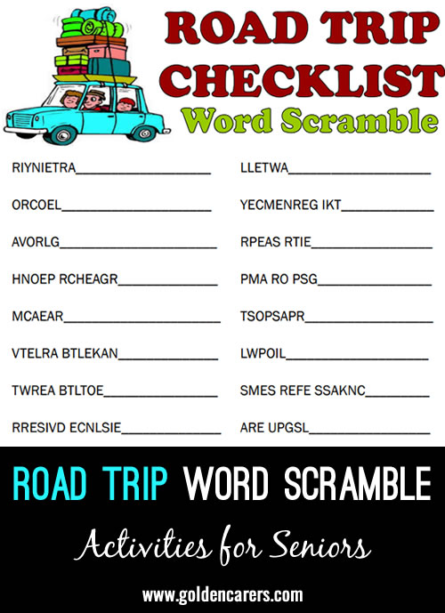 Road Trip Word Scramble