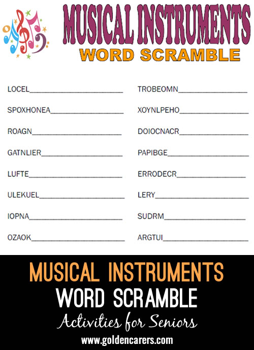 Musical Instruments Word Scramble