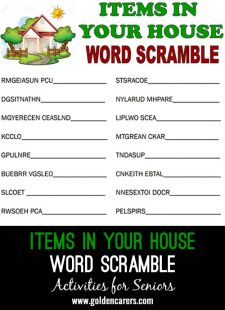 Items in Your House Word Scramble