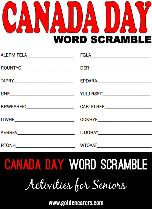 Canada Day Word Scramble