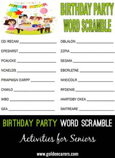 Birthday Party Word Scramble