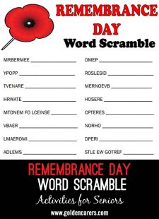 Remembrance Day Word Scramble