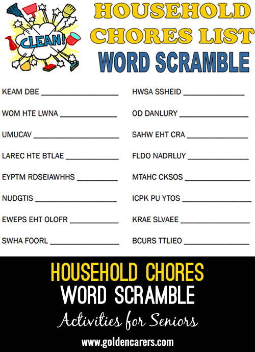 Household Chores Word Scramble