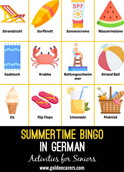 Sommer Bingo - German Language