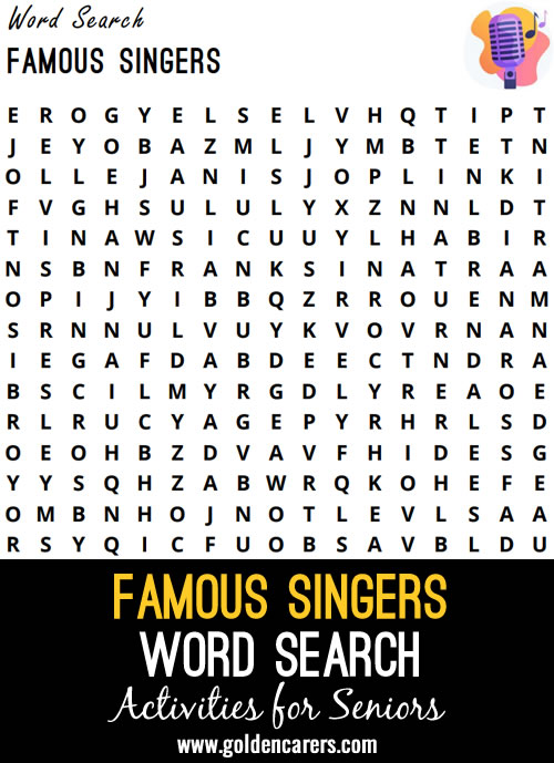 Famous Singers Word Search