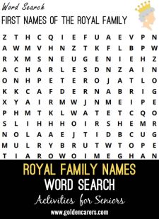 Queen Elizabeth's Extended  Family Word Search