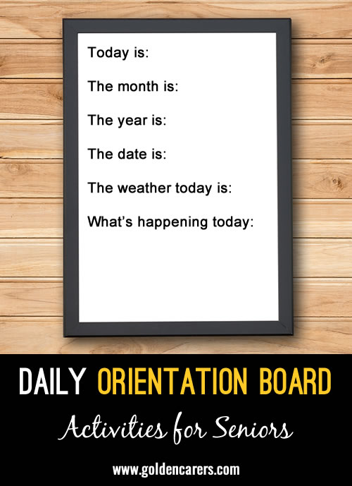 Daily Orientation Board for Memory Care