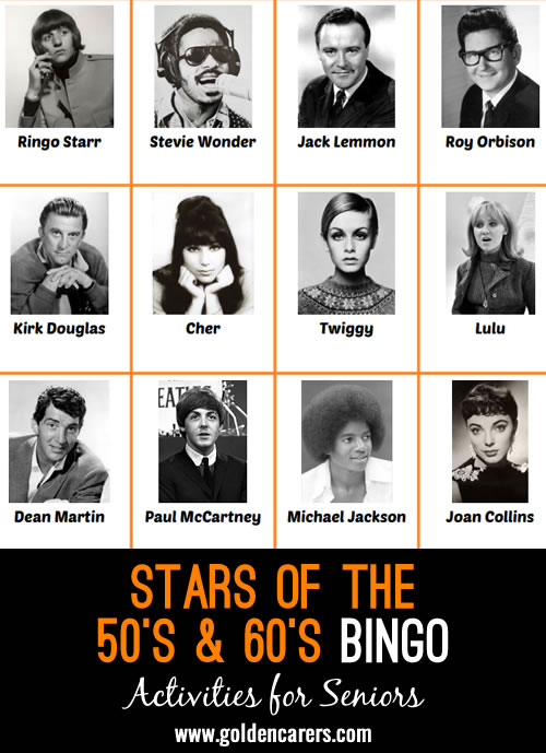 Stars of The 50's & 60's Bingo