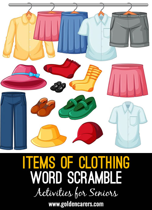 Items of Clothing Word Scramble